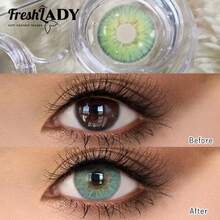 FRESH LADY Freshlady 1 paire de lentilles de contact colorées, 14,0-14,20 mm, utilisation annuelle ou 6 mois, lentilles de maquillage créatives pour les yeux, couleur vive de printemps, maquillage beauté des yeux vert/gris, pour le travail, l'école, le port quotidien, les fêtes, cadeau pour les amis - 0 - Voir 11
