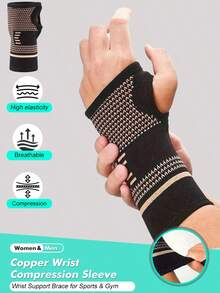 1 Stück - Hochelastischer gestrickter Kupfer-infundierter Handgelenk-Kompressions-Ärmel, Handgelenk-Stützbandage für Sport & Fitness, für Herren & Damen, Handkompressions-Ärmel für den täglichen Gebrauch, Fitness, Sport, Tennis, Golf, Schwarz Braun
