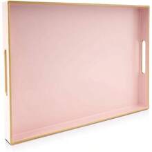 Pink Serving Trays, Decorative Serving Tray With Handles, Coffee Table Rectangular Trays Plastic Tray Ottoman Bathroom, Living Room, 15. U201Dx 10.2u201Dx1.37u201D - Hồng + 15,7" x 11,8" x 1,6" - Xem 1