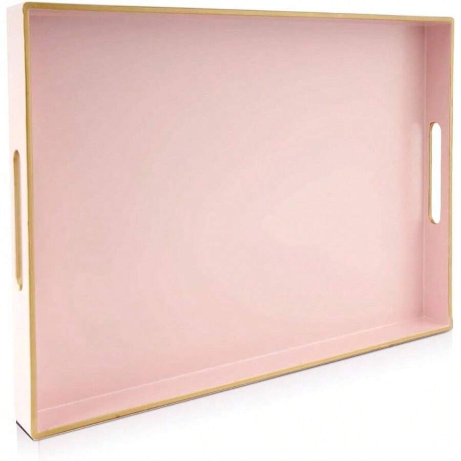 Pink Serving Trays, Decorative Serving Tray With Handles, Coffee Table Rectangular Trays Plastic Tray Ottoman Bathroom, Living Room, 15. U201Dx 10.2u201Dx1.37u201D - Hồng + 15,7" x 11,8" x 1,6" - Xem 1