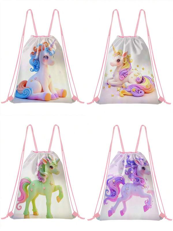 Kids' Unicorn Pattern Drawstring Bag - Teens Girls Sport Gym Swim Travel Work Hiking Daypack Bag, Lightweight & Durable, Cute Designs Unicorn Print - Perfect For School, Sports, Travel, And Toy Storage