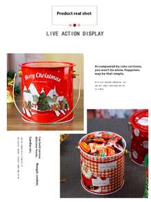 1pc Santa Claus, Snowman, Reindeer Candy Tin Bucket, Christmas Gift, Cookies, Snacks, Toys Storage, Christmas Children Gift Packaging