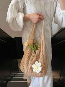 Women's Hollow-Out Floral Straw Bag, Suitable For Teenagers, Women, And College Students. It Is The Perfect Choice For University, Outdoor, Travel, Excursion, And Vacation. It Is A Fashionable Summer Vacation Bag, A Must-Have For Women's Summer Straw Beach Bag, And A Perfect Match With Women's Beach Accessories. It Is The Most Popular Beach Bag, A Fashionable Summer Vacation Bag, A Must-Have For Women's Beach, The Latest Vacation Bag, And A Must-Have For Vacation. - 白色 - 查看 6