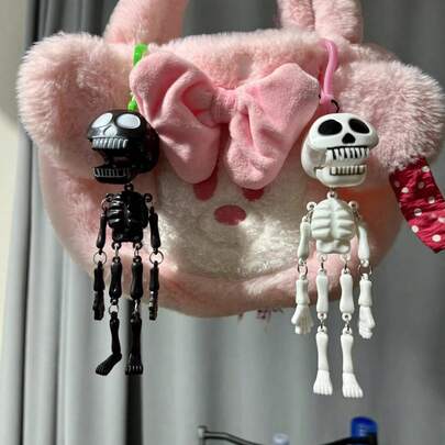 Funny Pull String Skull Keychain, Novelty Skeleton Bone Bag Pendant