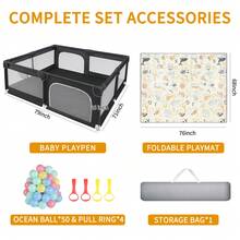 Sour Lemon Baby Playpen With Play Mat, 79x71 Inch Extra Large Playpen For Babies And Toddlers, Baby Fence Play Pen Yard With Safety Gate Fence With 50 Ocean Balls 4 Pull Rings For Kids Indoor Outdoor - 黑色 - 查看 10