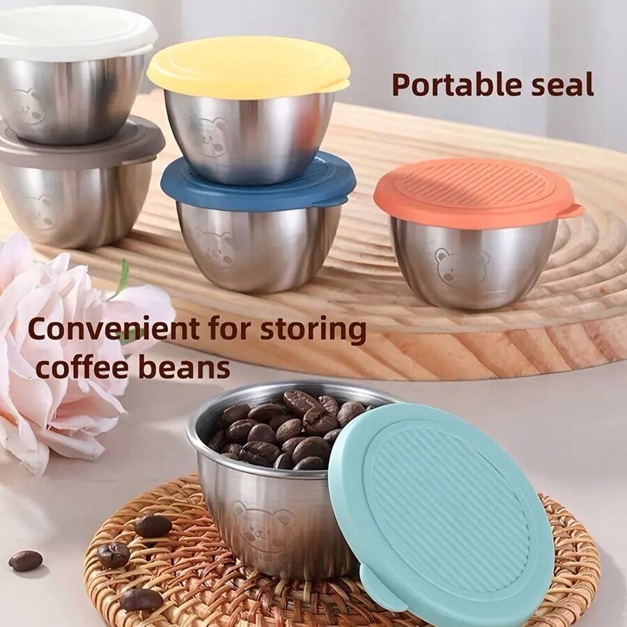 4pcs Kitchen Compact And Portable Compartments For Condiments, Outdoor Picnic Stainless Steel Sauce Cups, Sealed And Covered Salad Ketchup Seasoning Containers, Pp Covered Dipping Sauces, One Box Of Flavors Without Cross-Contamination