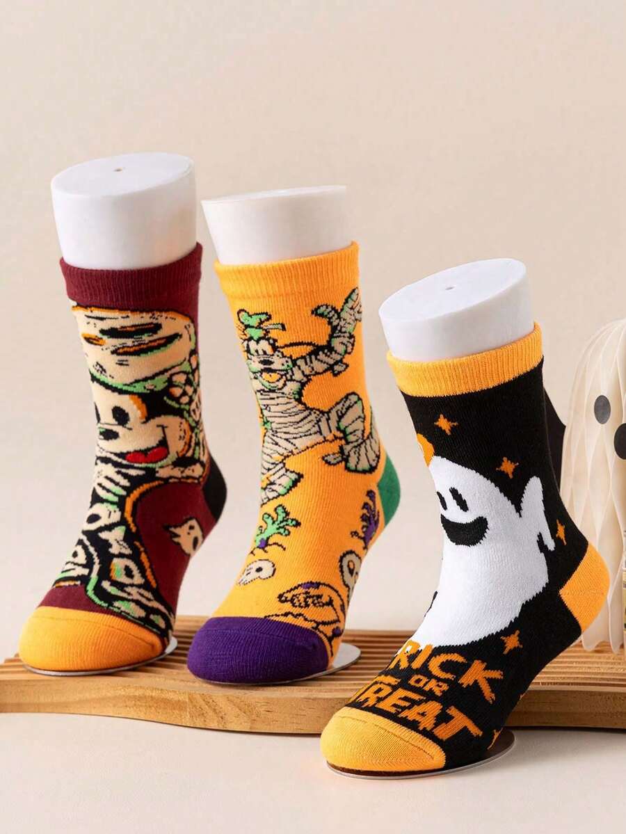 Disney 6/3 双正品儿童袜子，骷髅、米老鼠、南瓜万圣节恶棍、新年礼物袜、卡通圣诞新年人物袜子、新奇袜子、袜子、儿童室内地板袜 - 彩色 - 查看 1