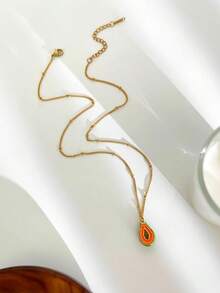 Monlansher New Fashionable Women's Stainless Steel Pendant Necklace, Fruit Element Personalized Design, Minimalist Versatile Daily Wear Layered Stainless Steel Necklace For Women - Gold - View 9