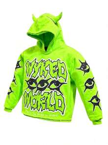 Y2K Gothic Harajuku Street Hip Hop Hoodie For Men Devil Horn Hooded Sweatshirt Punk Goth Aesthetic Grunge Pullover - Green - View 4