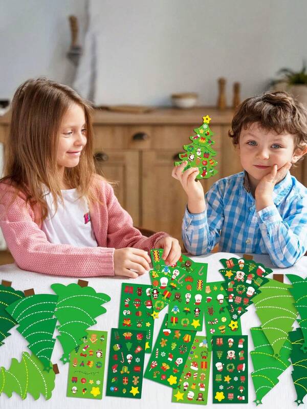 24 Stücke/Set Weihnachts-Cartoon-Weihnachtsbaum-Themen-Feiertags-DIY-Karten-Aufkleber, Heim-Feiertags-Dekorationsaufkleber, Weihnachtsbaum-Dekoration Weihnachtsgeschenke