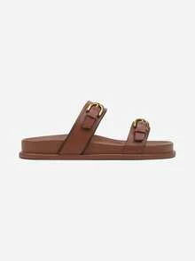Chanclas con hebillas y correas decorativas - Camel - Ver 3