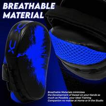 Guantes deportivos de punzonado, con gancho y jab curvados para entrenamiento de artes marciales, karate, kickboxing, Muay Thai con correas ajustables ventiladas - azul - Ver 6