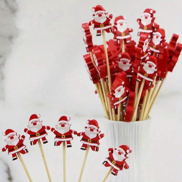 10/20/30/50/80/100/200 piezas Palillos de dientes de Papá Noel con mini sombreros de Papá Noel y bastones de caramelo - Pinchos de bambú de Papá Noel, adecuados para obsequios de fiesta festiva, decoración de mesa de postres, eventos de cumpleaños y Navidad, adornos navideños, suministros para fiestas, caramelos navideños, adornos navideños, decoración de plato de fruta navideña, decoraciones navideñas, palillos de dientes de caramelo navideño, ideas de regalo navideño, palillos de dientes navideños, obsequios de fiesta navideña, decoración de caramelo navideño, obsequios de fiesta de copos de nieve