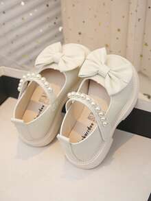 1双女童/儿童时尚优雅简约舒适珍珠蝴蝶结软底平底公主鞋，适合搭配连衣裙、牛仔裤、居家穿着、演出等，适合春、夏、秋季穿着。