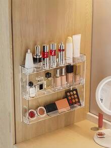 Lot de 2 supports muraux sans perçage, boîte de rangement transparente pour maquillage, étagère verticale flottante à 3 niveaux, rangement multifonctionnel pour cosmétiques, outils et accessoires de manucure - Support en acrylique peu encombrant pour cosmétiques, soins de la peau, lunettes, boîte de rangement légère, organisation de la maison - Multicolore - Voir 8