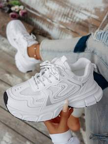 2024 Spring/Summer New Soft Leather Thick-Soled Chunky Sneakers, Women Breathable Mesh Running Shoes Casual Sports Shoes