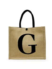 2pcs Set Minimalist Initial Print Linen Tote Bags, Travel Essential, Cosmetic Bag, Large Capacity Travel Makeup Bag, Multifunctional Portable Handbag, Teacher's Day Gift, Birthday, Holiday, Back To School, Beach, Travel, Commute, Business, Student, Picnic, Camping, Supermarket, Daily Use Linen Bag, Best Christmas Gift For Teachers, Beach Vacation, Shopping And Holiday Essential, Best Teacher's Day Gift - Khaki - View 36