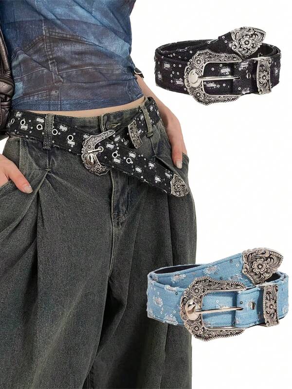 1pc Retro Denim Design Belt With A Unique Feel, Featuring A Y2k Punk Style And Being Simple And Versatile. Suitable For Students And Girls.Accessory Suitable For Daily Wear. Great Gift For Boyfriend/Girlfriend On Valentine's Day Summer, School Fall, Autumn, Halloween