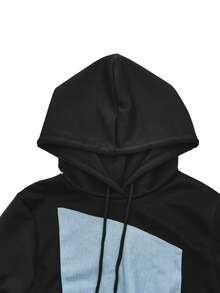 Elegancki i modny damski garnitur z kapturem w kontrastowym kolorze, garnitur w stylu europejskim i amerykańskim, bluza w kontrastowym kolorze w kolorze czarnym i niebieskim + spodnie dresowe z łączeniem, modny dwuczęściowy garnitur w stylu ulicznym Versa, damski garnitur jesienno-zimowy, odpowiedni na tańce, imprezy, randki, wesela, sporty, plaże, Halloween, Boże Narodzenie, Nowy Rok, Święto Dziękczynienia.