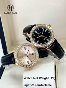 Pablo Raez 1件女款時尚手錶 18K金飾不鏽鋼奢華女錶復古金錶優雅新款原創迷人設計石英錶時尚金黑高品質女孩熱門手錶水鑽顯示50M防水超細纖維PU皮革柔軟透氣手鍊鎖扣休閒青少年可愛手錶適合朋友或家人日常生活/工作/派對裝飾畢業婚禮禮物 - 均碼 - 查看 12