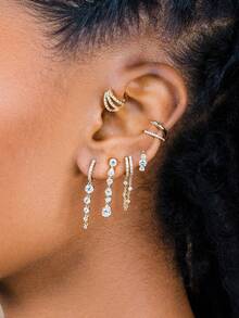 Einzigartige, modische 925er Sterlingsilber Ohrmanchettenohrringe mit doppelter Zirkonia-Lage, stapelbar für den täglichen Tragegebrauch von Frauen