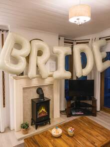 5pcs 16/40-Inch BRIDE Letter Balloon Set, BRIDE Letter Balloon Decoration For Wedding Party, Bridal Shower, Bachelorette Party Decoration, Beige BRIDE Balloons Bachelorette For Bridal Shower, Cream White Sand Bride Aluminum Film Banner Letter Sign, Aluminum Film Balloon Indoor And Outdoor Decoration, Bridal Balloon Banner For Wedding Engagement Bride To Be, No Electricity Required, Christmas Halloween New Year