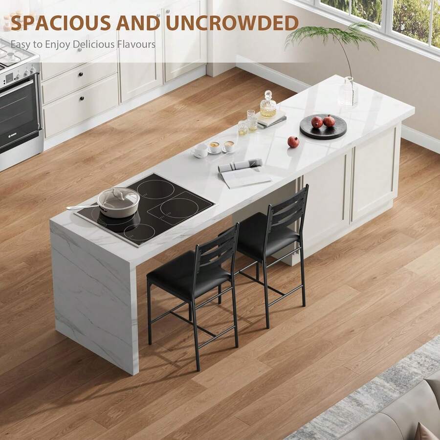 Juego de 2 taburetes de Bar Negros con Respaldo, cojín Grueso, Silla de Bar tapizada, taburetes de Bar con Altura de mostrador para Apartamentos de Cocina Isla - Negro - Ver 1