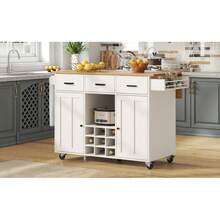 Dining Cart, Kitchen Cart, Removable Dining Cart With Worktop, Towel Rail And Spice Rack, Adjustable Dividers, Buffet Cabinet, Kitchen Cabinets, Tabletop With Wood Grain, White