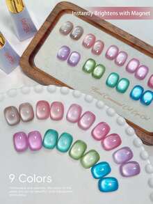 XEIJAYI 9Pcs 10ML Flower Cat Eye Magnetic Gel Polish Set With Soak Off UV LED Cat Eye Gel Polish Manicure Nail Art Gift Kit - No Magnetic Stick Included - 彩色 - 查看 3