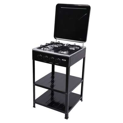 ZhdnBhnos White/Black 4 Burners Gas Stove, White Portable Gas Stove W/ 2-Tier Storage Rack & Support Leg Stand, Manual Ignition Camping Stove W/Wind Blocking Cover, Outdoor Gas Stove, Heavy Duty Stainless Steel Gas Cooker