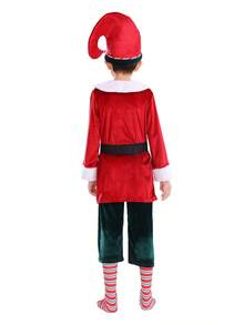 Fantasia de Natal de luxo para crianças: Ajudante de Papai Noel - Jaqueta, Calça Verde Estampada, Meias, Chapéu, Cinto | Festa de Natal/Apresentação Escolar/ - Multicolorido - Ver 8
