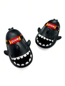 Cartoon Shark Hollow Slippers, Summer Unisex Couple Sandals, Cute Thick Sole Non-Slip Beach Shoes, Pink/Purple Casual Breathable Beach Sandals - Black - View 3