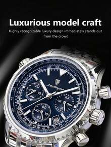 1 buc. Ceasuri de cuarț pentru bărbați la modă, din oțel inoxidabil multifuncțional, cronograf cu dată, impermeabil, cu indicator luminos, ceas de mână potrivit pentru ocazii de afaceri