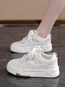 Flipark 女士白色蕾丝网眼户外运动鞋，2024春秋季新款透气休闲厚底运动鞋 - 米色 - 查看 2