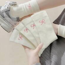 6双女式多色蝴蝶结装饰四季百搭中筒袜，秋季 - 彩色 - 查看 4