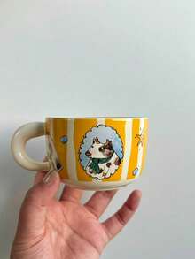 200ml Xícara Cerâmica Artística com Tema Animal, Xícara de Espresso Listrada Retrô, Xícara para Segurar na Mão para Casa, Xícara de Chá da Tarde com Tema de Fazenda, Copo de Água, Caneca, Xícara Cerâmica de Pequena Capacidade, Xícara de Leite, Xícara de Presente - Multicolorido - Visão 9
