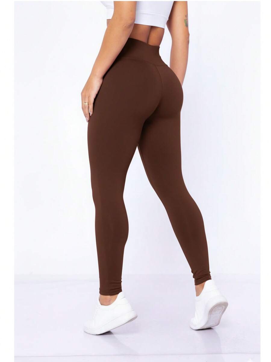 WOLFOX Calça Legging Suplex Básica Moda Fitness - Marrom - Visão 1