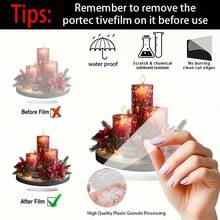 2 pezzi Portacandele natalizio in acrilico piatto bohémien con base, design di candele rosse e dorate con fiori di poinsettia e verde, perfetto per la casa, la camera da letto e la decorazione natalizia del tavolo del soggiorno, stile bohémien, design elegante di candele, decorazione natalizia