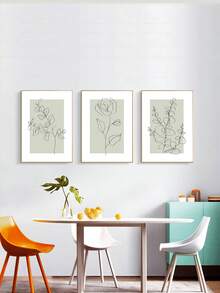 3pcs Minimalist Modern Neutral Green Plant Wall Decor Paintings, Optional Frame - Green - View 8