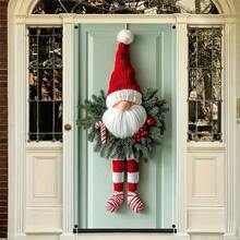 1 Festive Christmas Dwarf Door Decoration Banner, Polyester Door Wreath With Red Striped Base, No Need For Electricity, Festive Wall Decoration - Multicolor - View 2