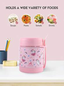 Meoky 300毫升/10盎司不锈钢真空保温食品罐，适用于盛装冷热食物，可用作保温午餐盒，宽口不锈钢午餐容器，配有勺子，保温10小时，保冷16小时，防漏设计，是学校、办公室、旅行、厨房的理想之选，也是一份很棒的圣诞礼物。 - 粉紅白色 - 查看 5