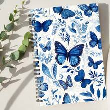 Blue Butterfly Floral Spiral Notebook - Elegant Blue Butterfly And Leaf Design, Gold Accents On Cover, Durable Binding And High-Quality Paper, Portable Aesthetic Notebook Suitable For Diary, Art, School, Office, Travel Use - Ideal For Students, Professionals And Artists - Multicolor - View 4