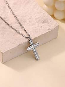 Cubic Zirconia Cross Pendant Necklace For Men 18K Gold Plated Stainless Steel Necklaces Vintage Goth Cross Charm Round Chain Beads Chain Lip Chain Jewelry Daily Wear Christmas Gifts