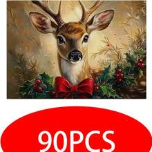 4 buc. Covorașe de masă dreptunghiulare din in, cu imprimeu de reni de Crăciun - Covorașe de masă țesute din in, pentru sufragerie, bucătărie, masă de cafea, decor pentru masă