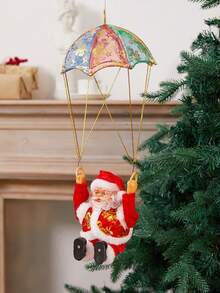 电动圣诞老人，肚子和脚都会抖动，攀爬圣诞老人会唱歌跳舞，圣诞树造型，会唱歌跳舞的音乐圣诞老人，圣诞树吊坠装饰品，新奇的绳索攀爬圣诞老人，圣诞礼物，圣诞老人主题装饰套装（包含降落伞、烟囱攀爬、梯子攀爬等造型），适用于圣诞派对、家居装饰、节日展示（不含电池）。圣诞装饰，冬季房间装饰，圣诞家居装饰，圣诞礼物，圣诞装饰品