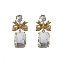 New Arrival Bestselling Crystal Bow Minimalist Elegant Rhinestone Earrings, Versatile Women Jewelry
