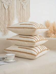 1pc Striped Embroidered Throw Pillow Cover, Classic Farmhouse Polyester Cushion Cover, Pillow Insert Not Included, Multi-Scene Home Decor