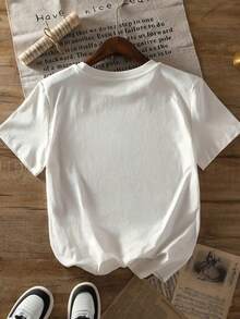 100% single-sided pure cotton, autumn and winter women's T-shirt, casual and fashionable, moisture wicking, printed with butterfly flower letters, machine washable, Y2K millennium style cotton T-shirt, graphic round neck, comfortable fabric, fashionable design for sports occasions - Blanco - Ver 2