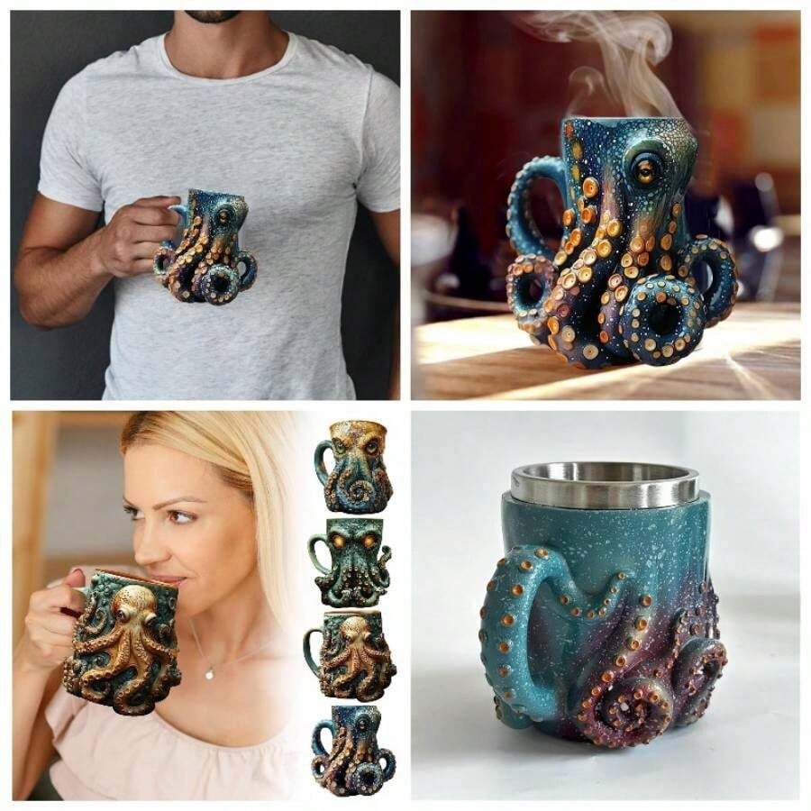 Cthulhu - Inspired Tankard u2013 3D OctopusKraken Beer Mug, Medieval Drinkware Bar, Home, or Game Night, Gothic Fantasy Collector Men - Color B + 12*10*12cm - Ver 1