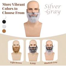 Honcloud Realistic Fake Beard Easy to Wear Great for Outfits and Perfect for Halloween - Gris plateado - Ver 6